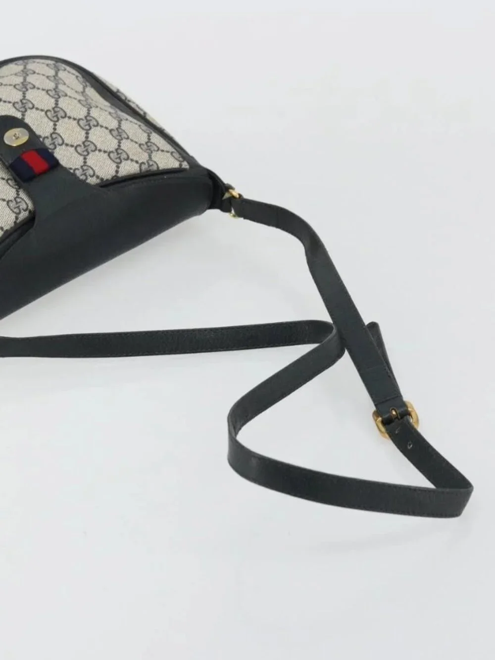 GUCCI GG Supreme Sherry Line Shoulder Bag PVC Navy Gold 10 02 056 Auth YKZ1259